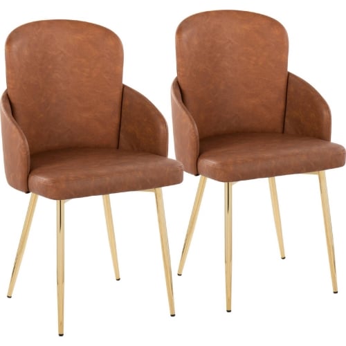 Dahlia Dining Chair in Gold Metal, Chrome & Camel Leatherette (Set of 2)